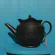 English black basalt miniature teapot, engine turned & widow finial, early 19th century-0