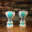 Pair of Chelsea Gold Anchor tripod vases, goats head & hoof, turquoise ground, c. 1765 -0