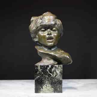 French Bronze bust of a child. Signed Injalbert,