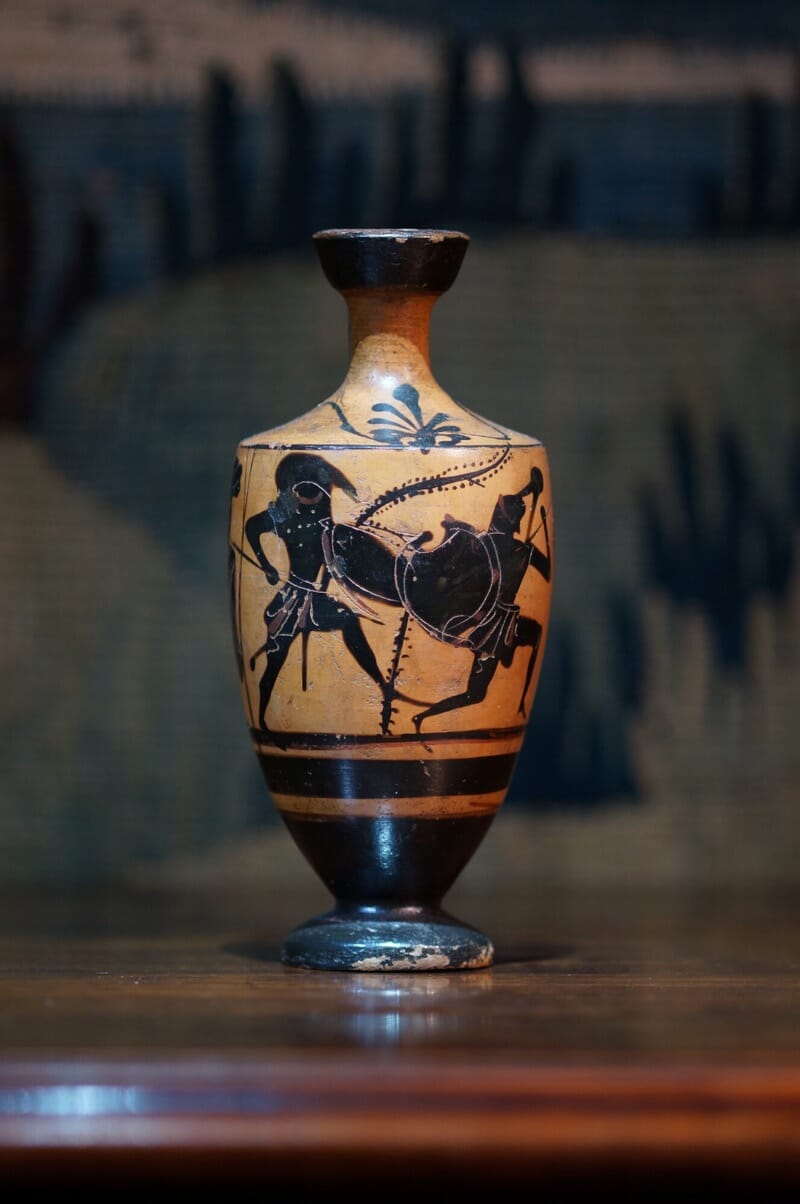 Greek black figure lekythoi, Trojans & Greeks in battle, c. 510 - 500 BC-0