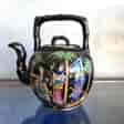 Dudson black tea kettle with colourful Chinoiseries, Euterpe pattern, c1875-0
