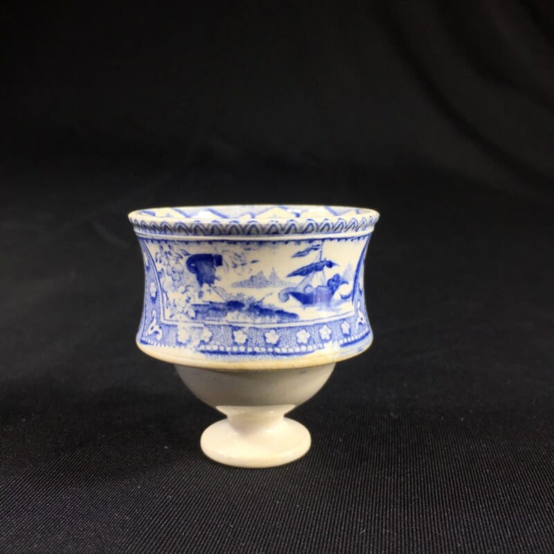 Staffordshire Pottery egg cup, flowers & fantastical ship print, c. 1830 -0