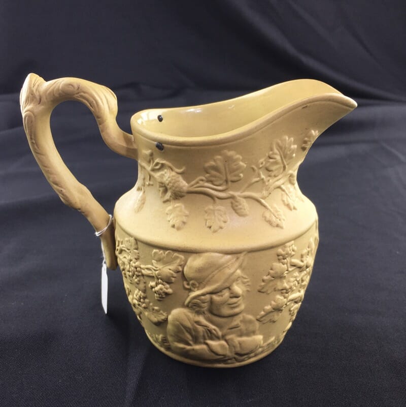 Small saltglaze jug with Toppers & hop vines, c. 1850 -0