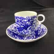 Royal Crown Derby cup & saucer, blue peacocks, dated 1912&1919-0