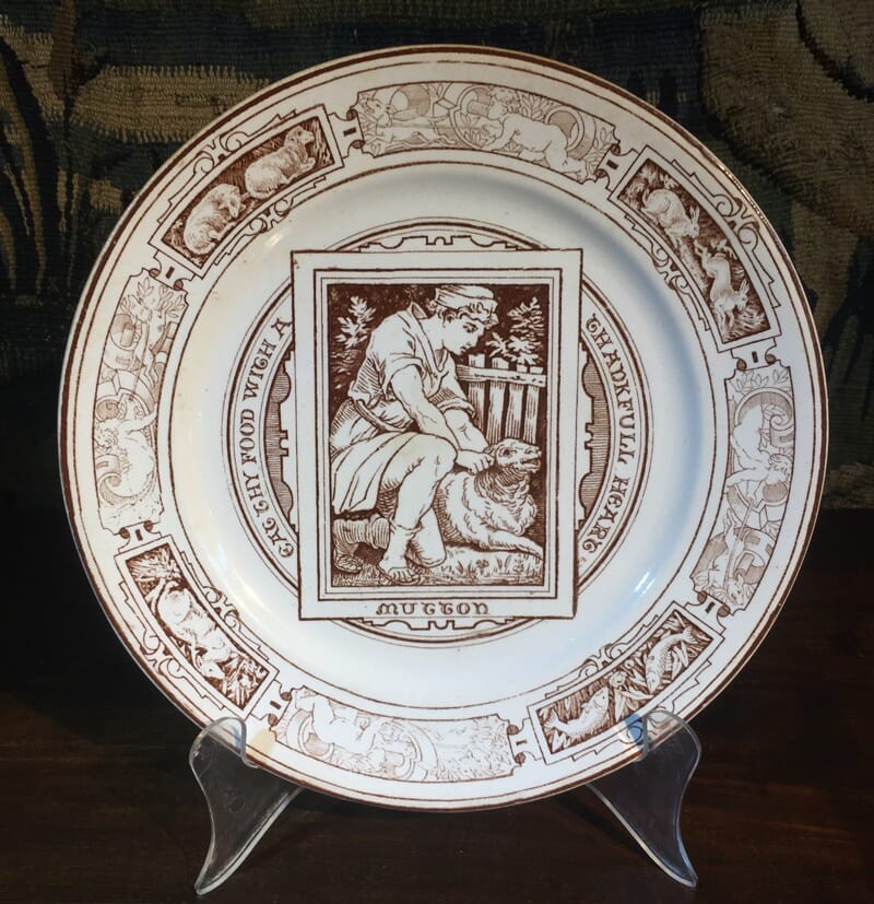 Wedgwood 'Banquet' pottery plate, 'MUTTON', by T Allen, dated 1879-0