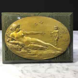 French bronze plaque, Venus & Cupid, 19th century.