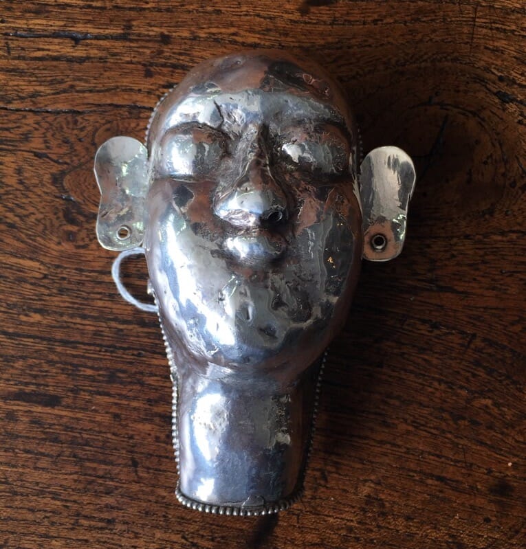 Indian silver mohra mask, Shaivite devotional head, early 20th century-0