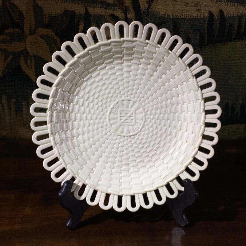 Creamware plate, basketweave with pierced border, c. 1790 -0