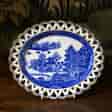 Spode basketweave rim stand, printed in blue with Pagoda, c.1800 -0