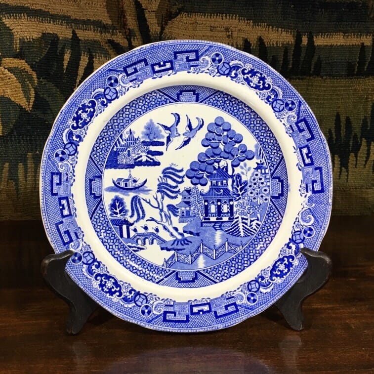 Copeland & Garrett plate, blue printed 'Willow Pattern' c. 1844-55.-0