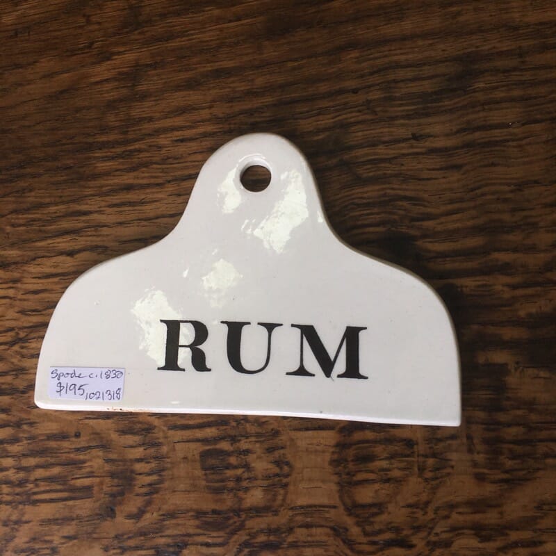 Spode creamware bin label, RUM, c. 1825-0