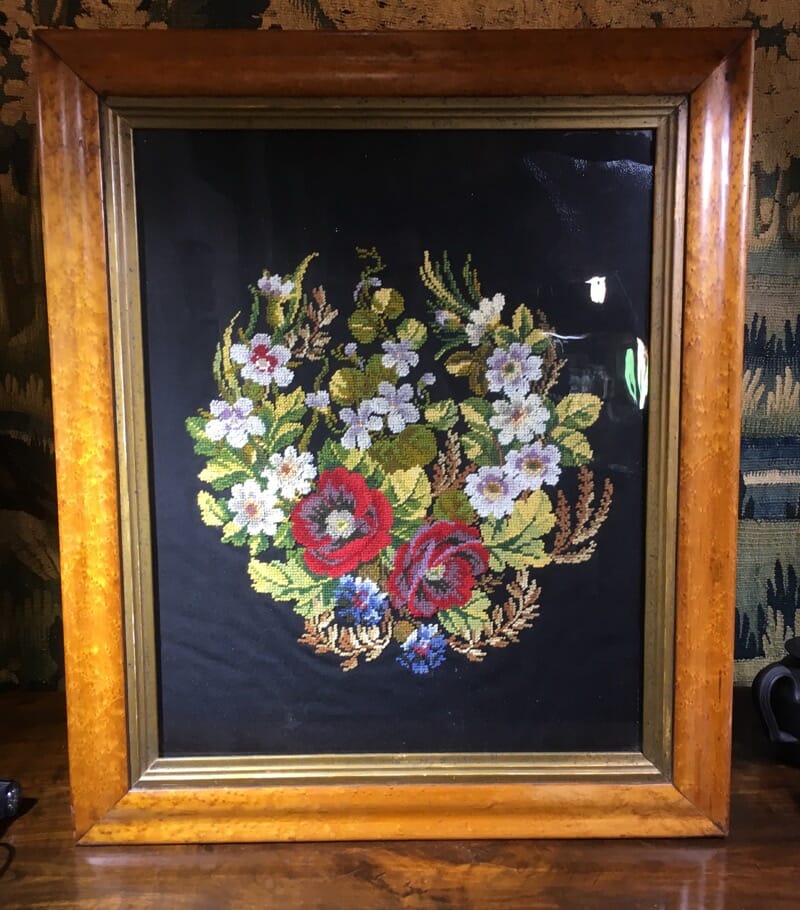 Framed Victorian needle point of flowers, c. 1880 -0