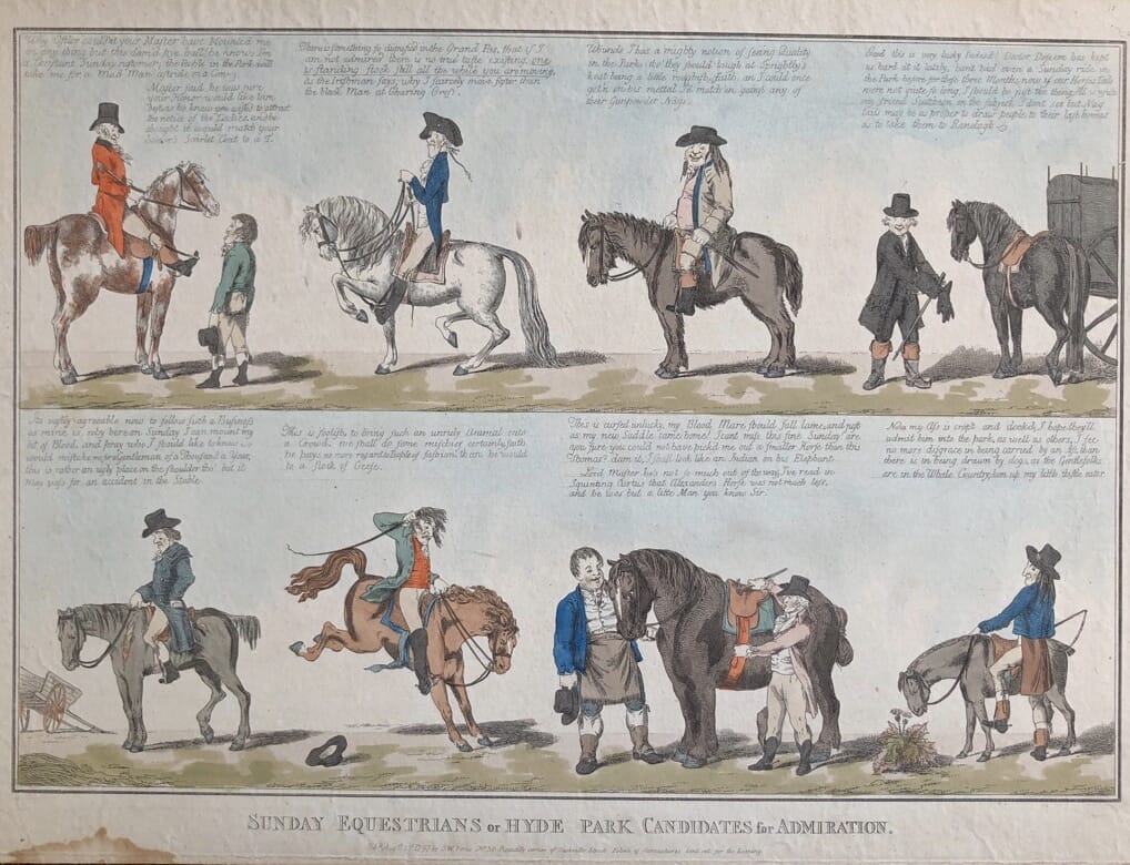 Georgian Satyrical print - "Sunday Equestrians or Hyde Park Candidates for Admiration", after G. M. Woodward 1797-0