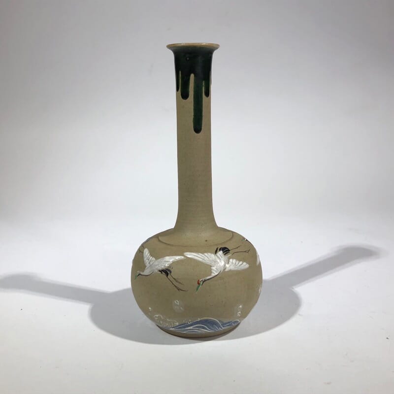 Japanese Pottery vase with cranes, circa 1890. -0