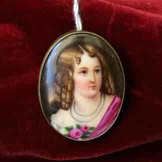 Porcelain plaque, portrait of a girl, mounted as a brooch, C. 1880 -0