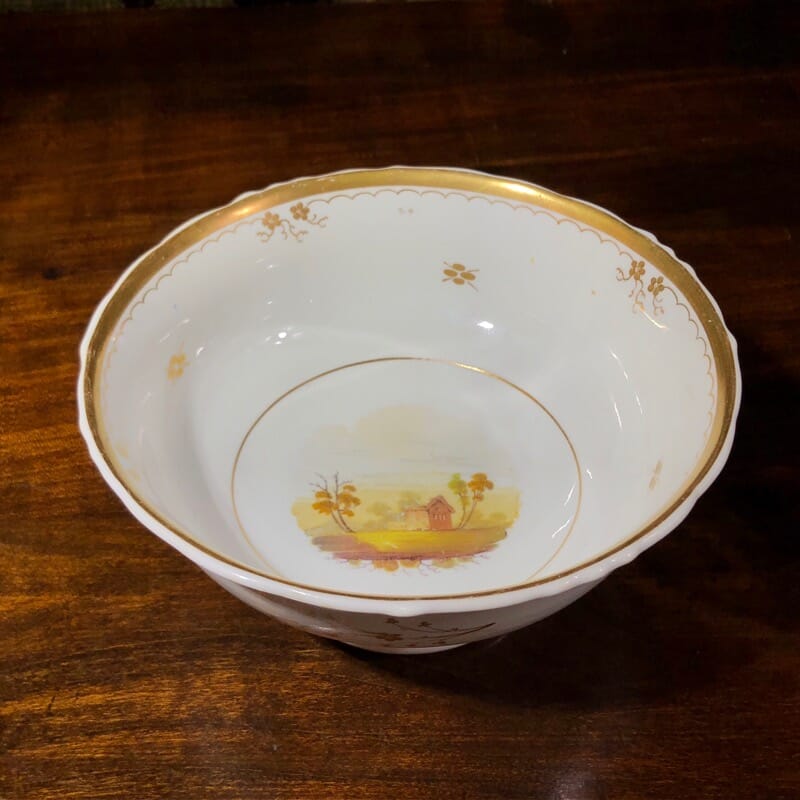 English bone china waste bowl, scenic, c. 1835-0