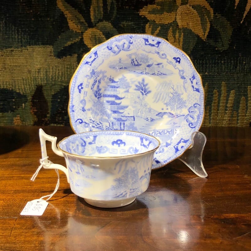 Davenport porcelain cup & saucer, pagoda pattern, circa 1830-0