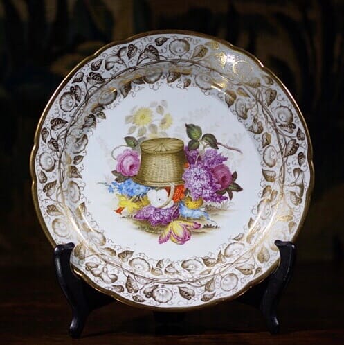 Herculanium porcelain plate, superb flowers & gilding, c.1820-0