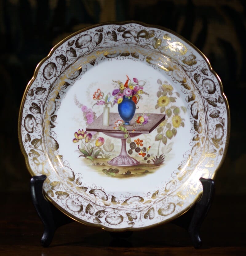 Herculanium porcelain plate, superb flowers & gilding, c.1820 -0