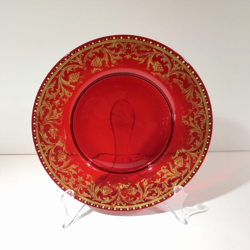 Moser ruby glass plate, elaborate gilt border, c. 1880 -0