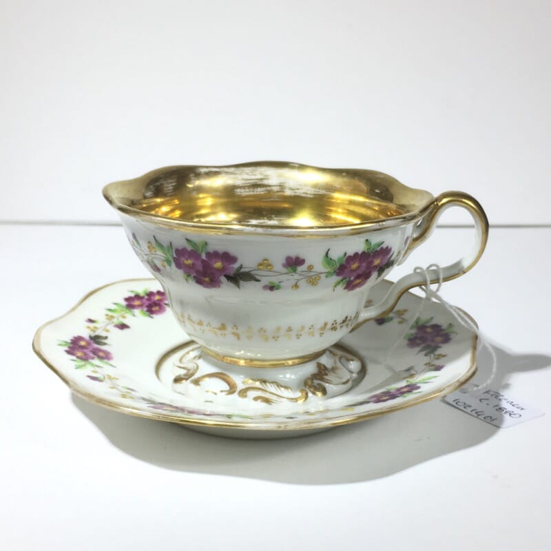 Hand painted French porcelain cup & saucer, c. 1880 -0