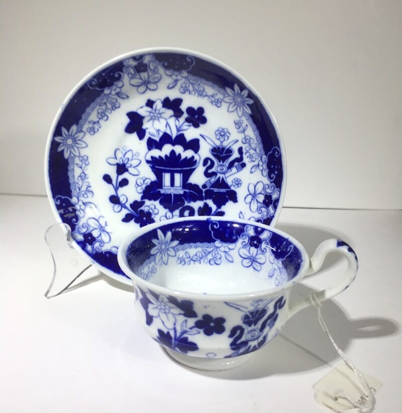 Hildich & Son cup & saucer, Etruscan shape, Chinese blue print, C. 1825-0