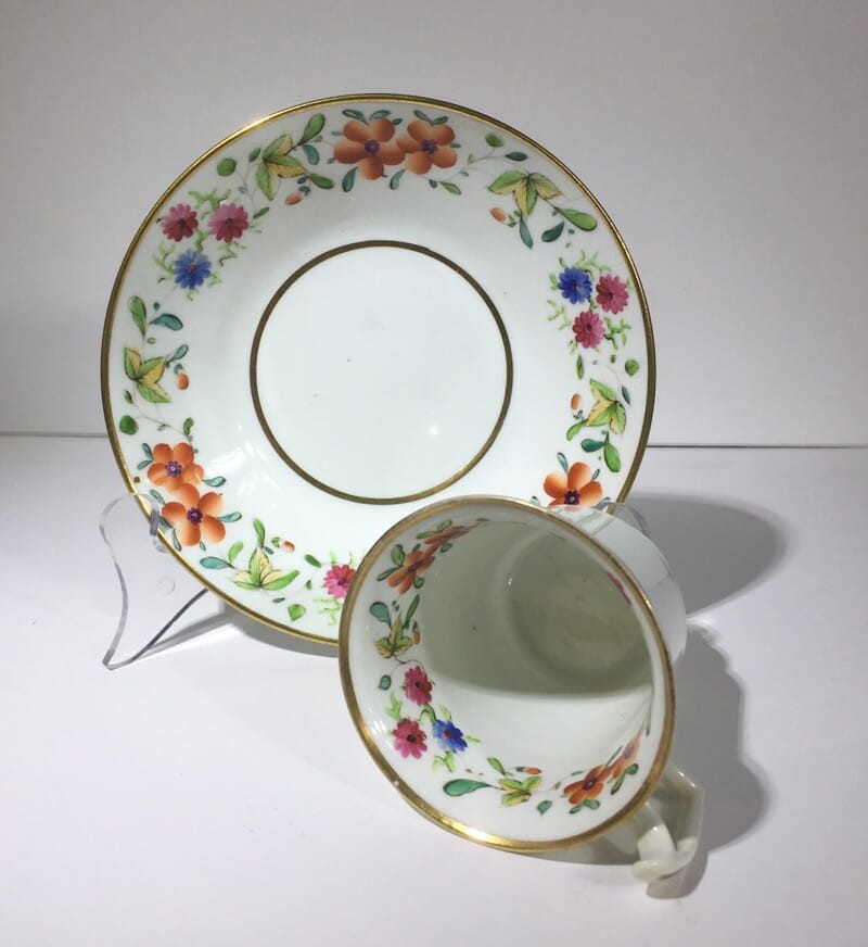 London shape cup & saucer, flower garlands, circa 1825-0