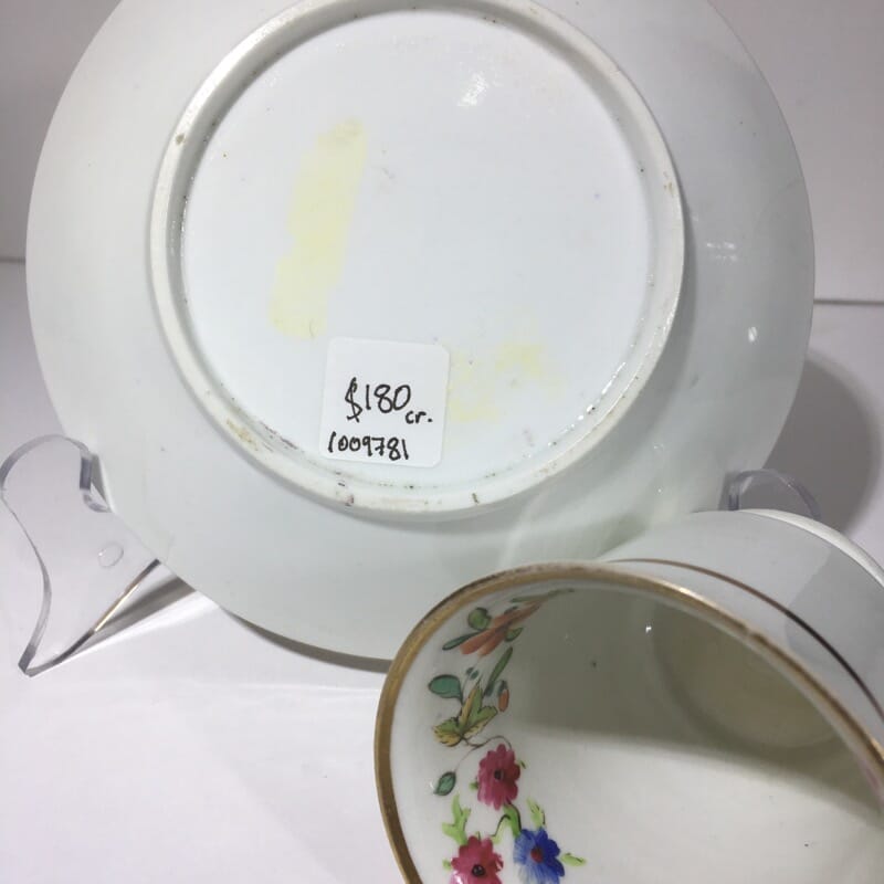 London shape cup & saucer, flower garlands, circa 1825-30229