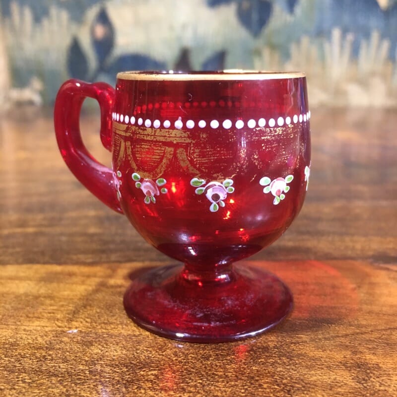 Small ruby glass Moser punch glass, gilt & enamel decoration c. 1930 -0