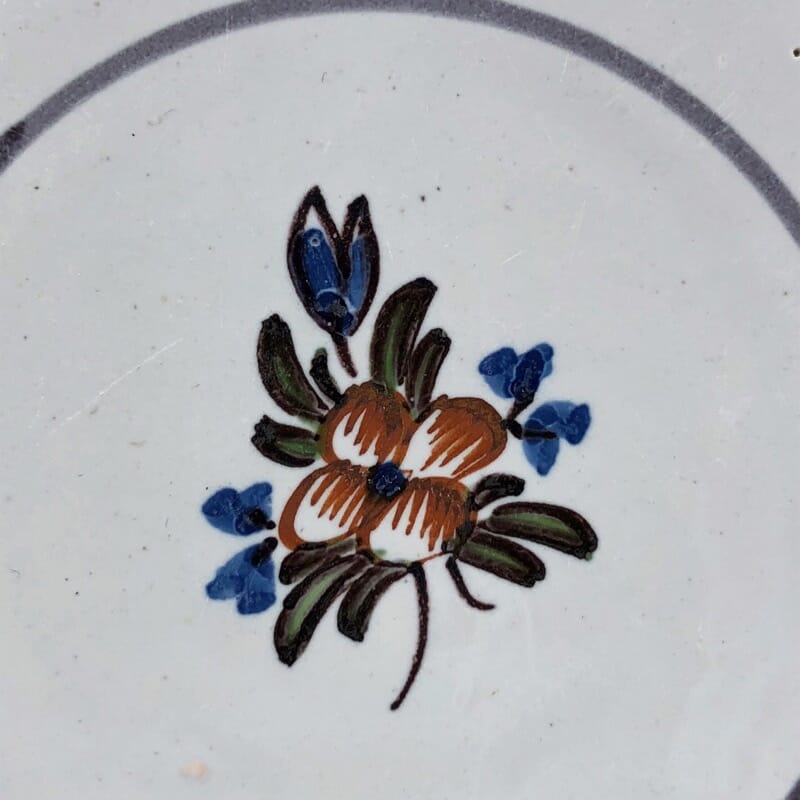 French Faience plate, flower sprays in reserves, Nevers c.1790-30885