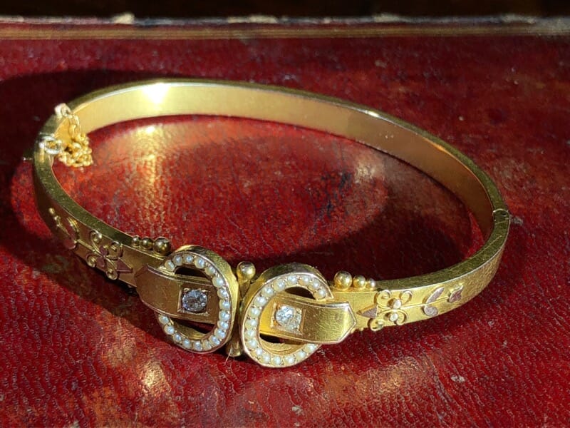 Australian Gold Diamonds & Pearls 'buckle' bracelet, Willis & Sons c.1895 -0