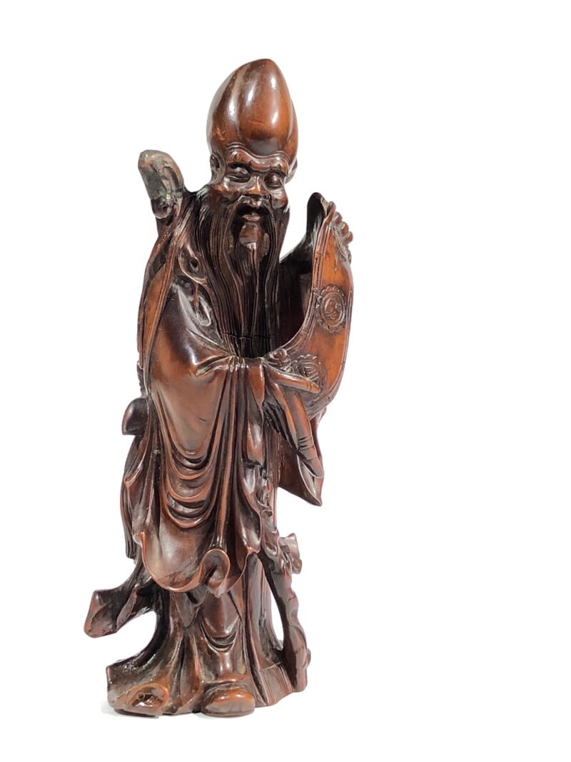 Chinese hardwood figure of a sage, 19th/20th century -0