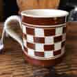 English pottery mug with slipware checker board pattern, C. 1810 -0