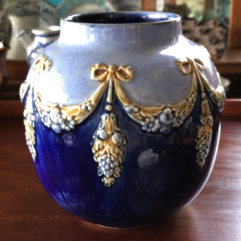 Royal Doulton glazed pottery vase, flower swag moulded, 1926 -0