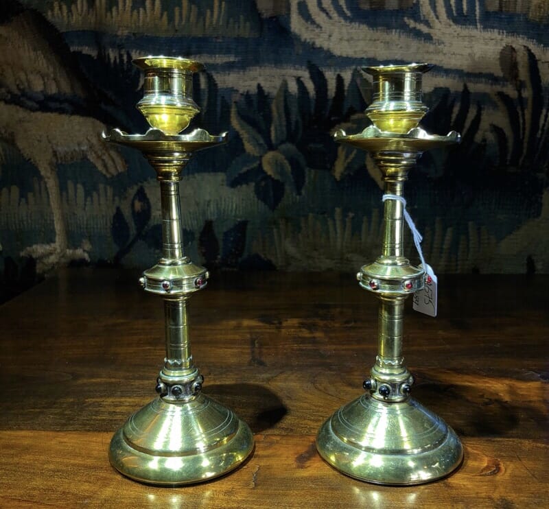 Pair of Gothic Candlesticks - georgenantiques