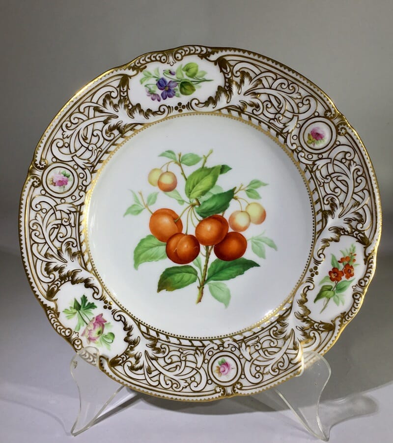 Minton plate, cherries specimen & flower, 1852 -0