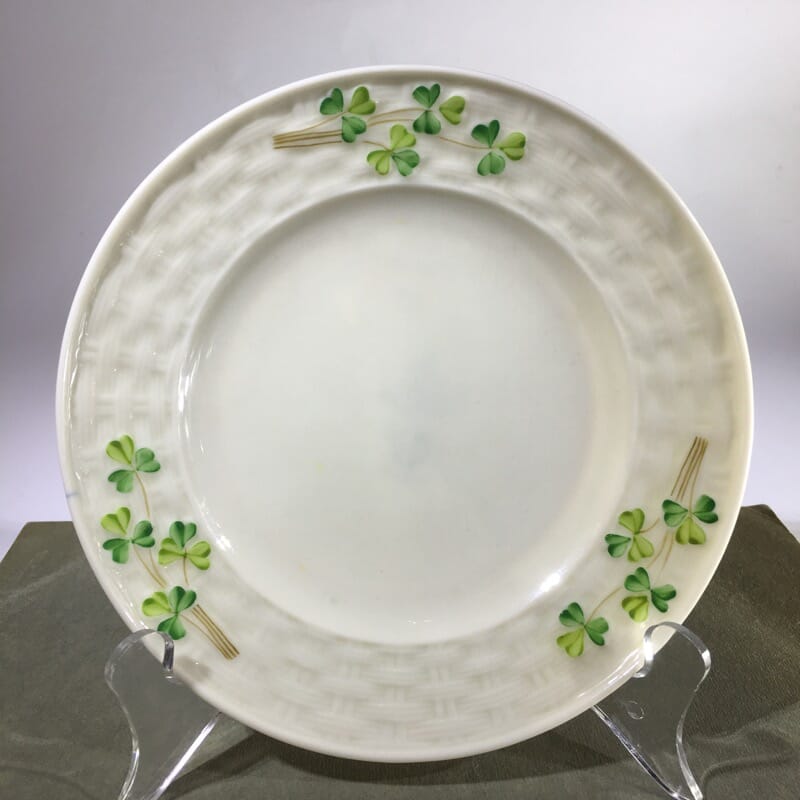 Belleek small dish with clover, black mark, c. 1930 -0