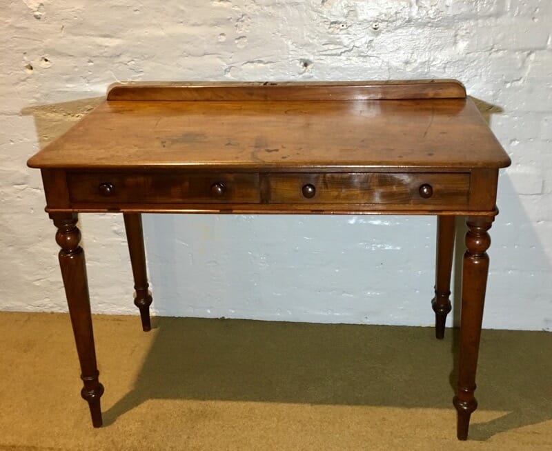 Victorian mahogany serving table or desk, 2 drawers, c.1850. -0