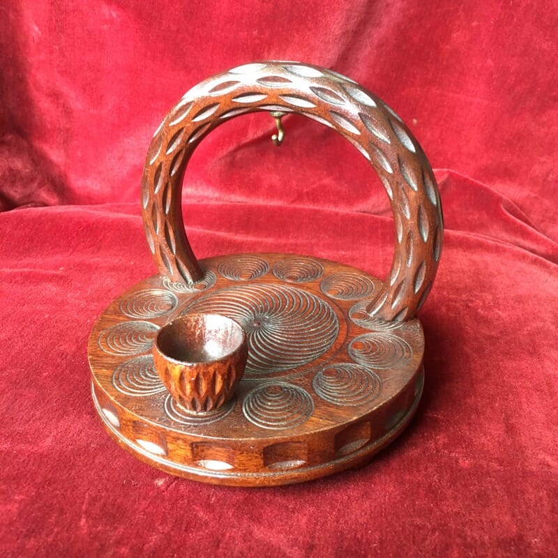 Treen watchstand, loop holder with incised circles, C. 1890-0