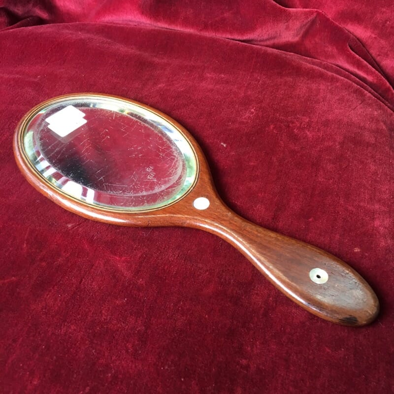 Edwardian hand mirror. mother of pearl inlay, c. 1915-0