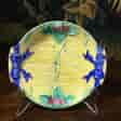 Wedgwood majolica plate, moulded bows and strawberries, Reg 1879-0