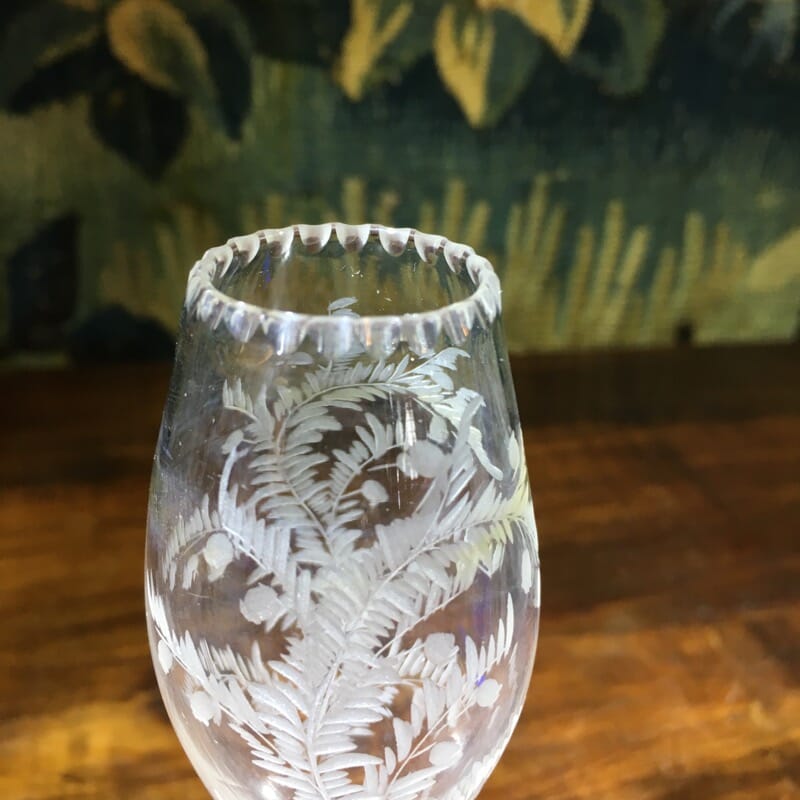 Victorian engraved glass bud vase, c. 1880. -32215
