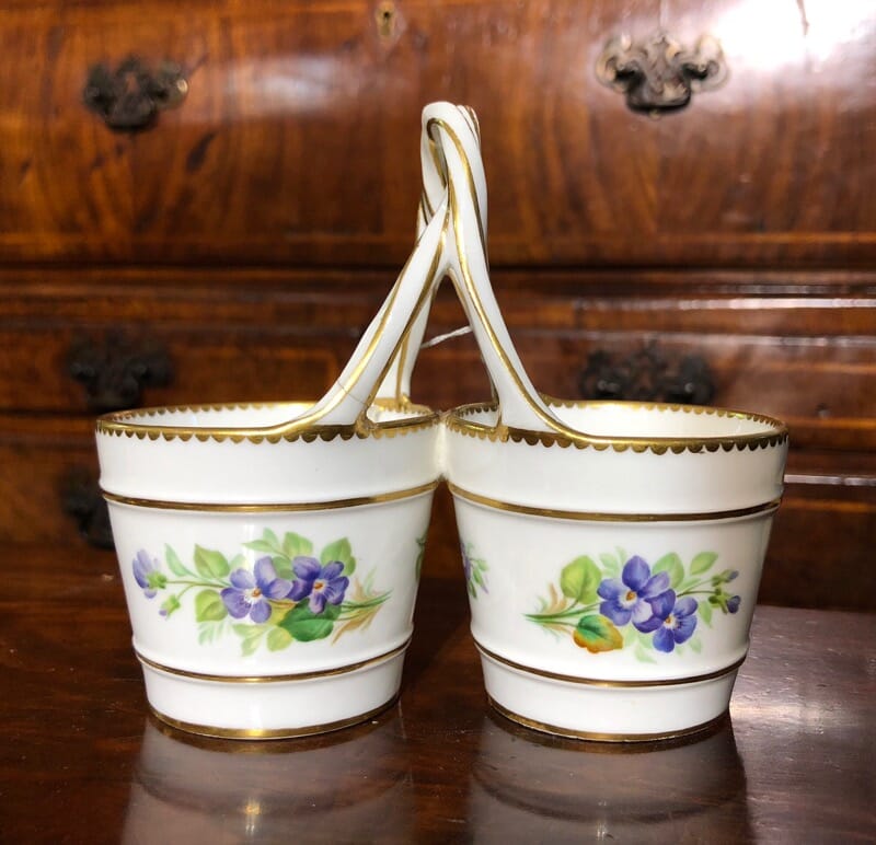 English bone china condiment set 'buckets', violet painted, c. 1870 -0