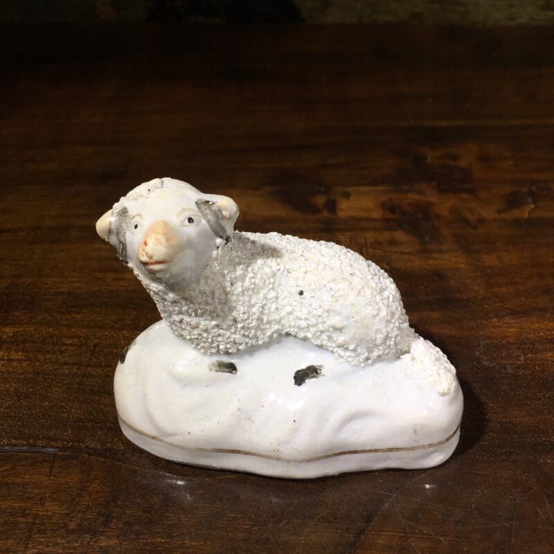 Staffordshire pottery seated sheep, c. 1860-0