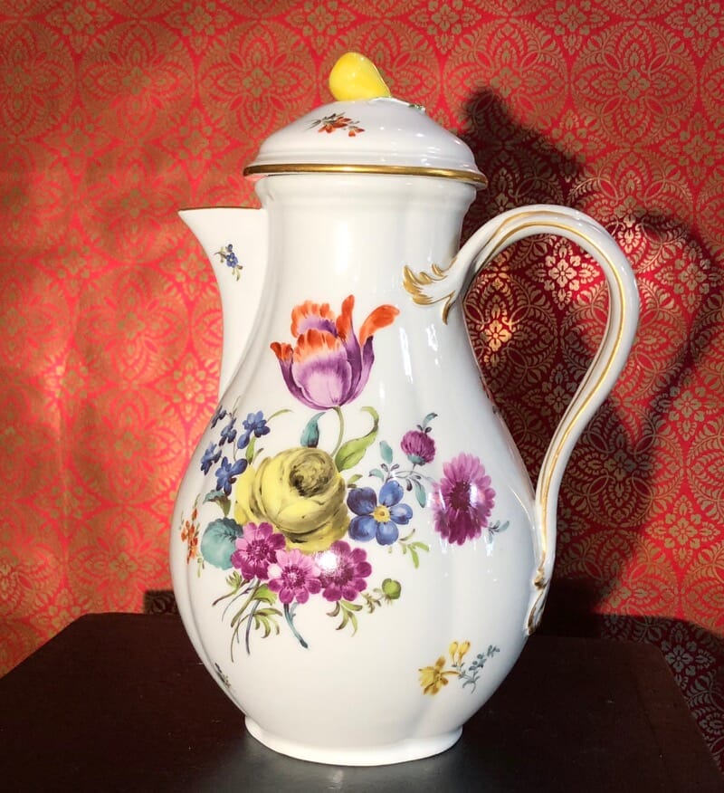 Large Meissen coffee pot, flower painting, 19th -0