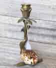 Brass & Cowrie Shell 'Dolphin' candle stick, c. 1920 -0