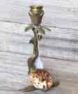 Brass & Cowrie Shell 'Dolphin' candle stick, c. 1920 -0