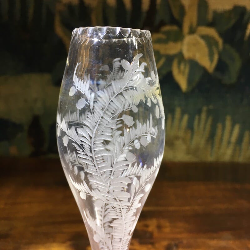Victorian engraved glass bud vase, c. 1880. -32216