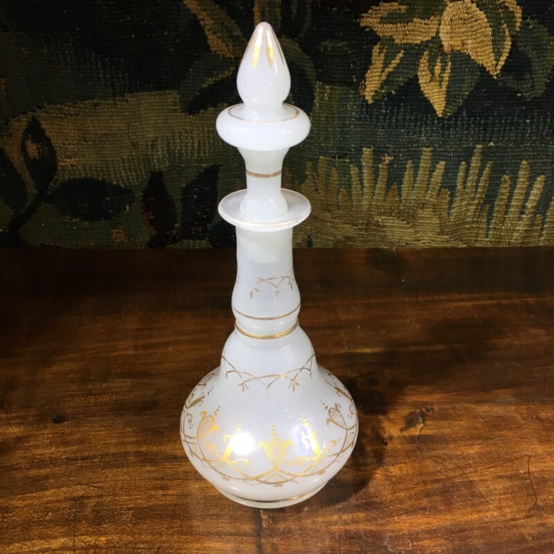 Victorian milk glass perfume decanter, c.1860-0