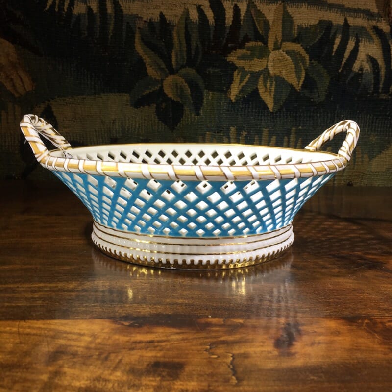 Minton porcelain basket, turquoise & gilt decoration, for Goode & Co, c.1886 -0